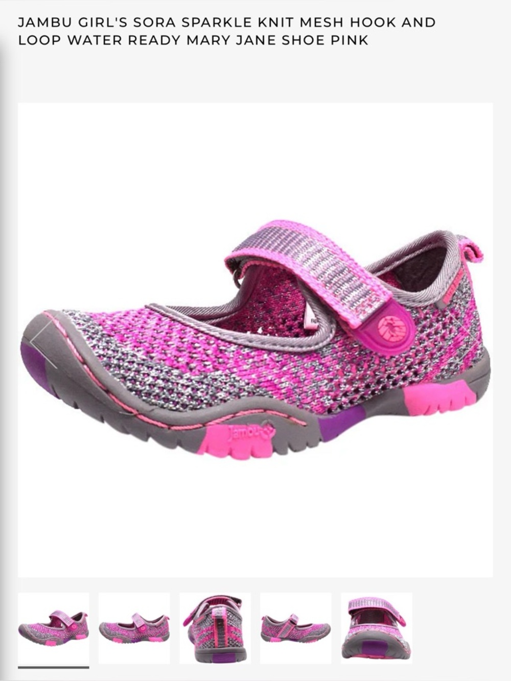 JAMBU KD Kids Sora Mary Jane Sparkle Knit Mesh Water Ready Shoes NEW Sz 2
